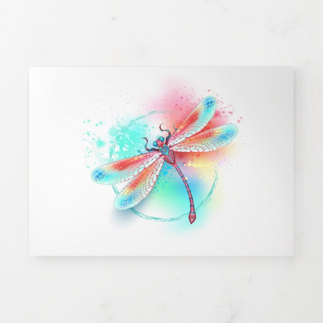 Carte Trois Volets Dragonfly rouge sur l'arrière - plan aquarelle (Page de couverture)