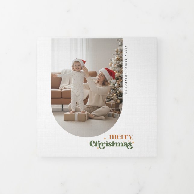 Carte Trois Volets Elegant Retro Christmas Design Family Arch Photo (Protection)