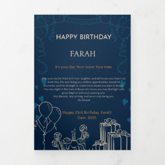 Carte Trois Volets Elégante carte d'anniversaire bleu marine