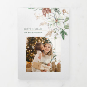 Carte Trois Volets Elégante Poinsététie blanche et Pine Photo
