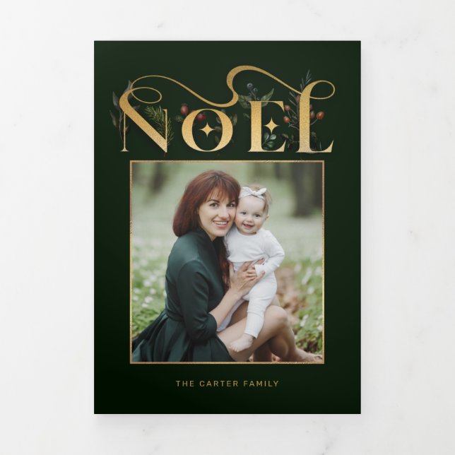 Carte Trois Volets Élégante typographie florale Noel or (Page de couverture)
