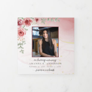Carte Trois Volets En Mémoire d'amour Blush Fleur rouge funérailles