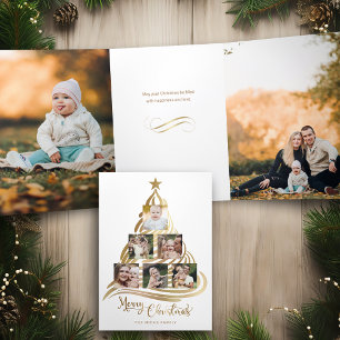 Carte Trois Volets Faux Gold Christmas Tree Famille Multiphoto