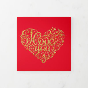 Carte Trois Volets Gold Je t'aime Coeur ensemble pour toujours