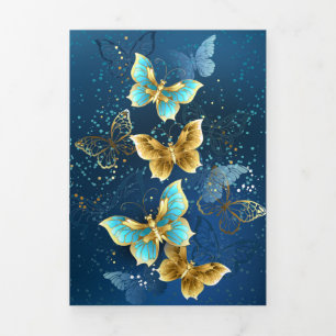 Carte Trois Volets Golden butterflies