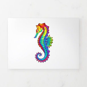 Carte Trois Volets Hippocampe polygonal arc-en-ciel