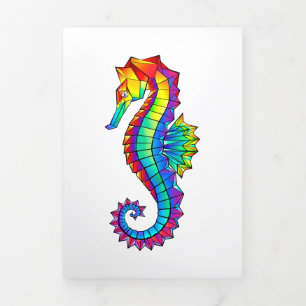 Carte Trois Volets Hippocampe polygonal arc-en-ciel