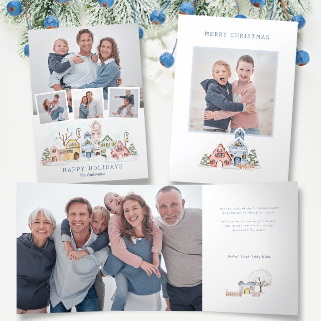 Carte Trois Volets Jolies maisons de Noël couvertes de neige 4-Photo (Créateur téléchargé)