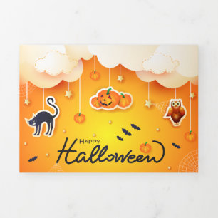 Carte Trois Volets Joyeux Halloween sur les nuages
