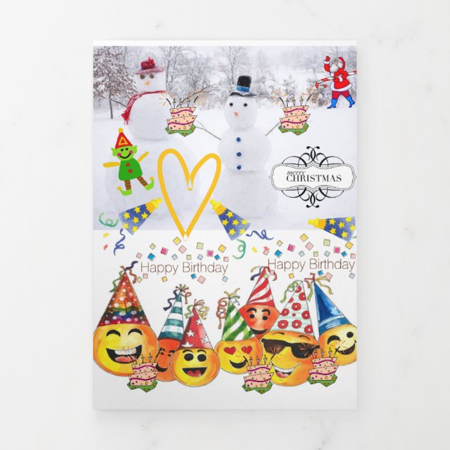 Carte Trois Volets Joyeux Noël Joyeux Anniversaire Carte Tri-Fold (Page de couverture)