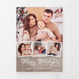 Carte Trois Volets Lin rustique et Joyeux Jours de Vacances Script Mu
