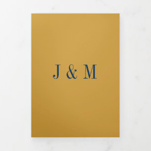 Carte Trois Volets Mariage Moderne Formel Satin Or Navy