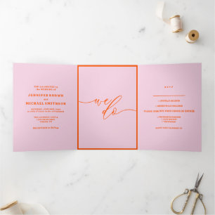 Carte Trois Volets Mariage Moderne rose orange Rétro