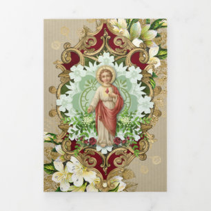 Carte Trois Volets Messe religieuse Offrant Sacré Coeur Jésus