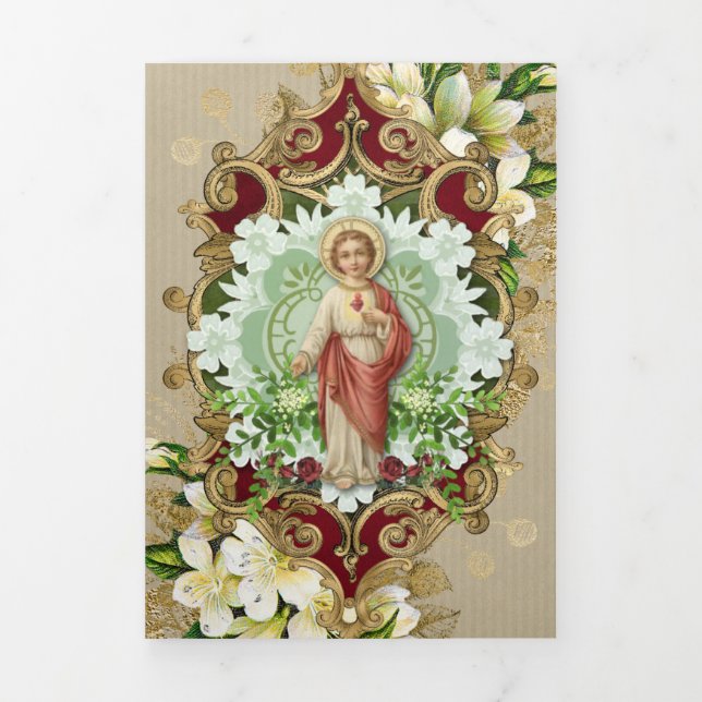 Carte Trois Volets Messe religieuse Offrant Sacré Coeur Jésus (Page de couverture)