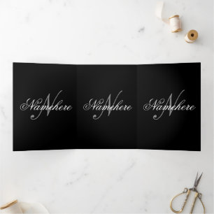 Carte Trois Volets Monogramme de nom noir et blanc personnalisé uniqu