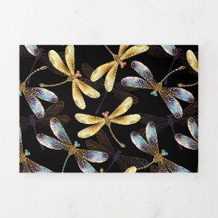 Carte Trois Volets Motif sans couture avec libellules d'or