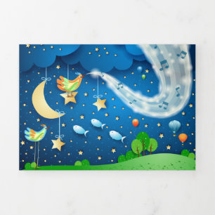Carte Trois Volets Nuit avec musique et oiseaux