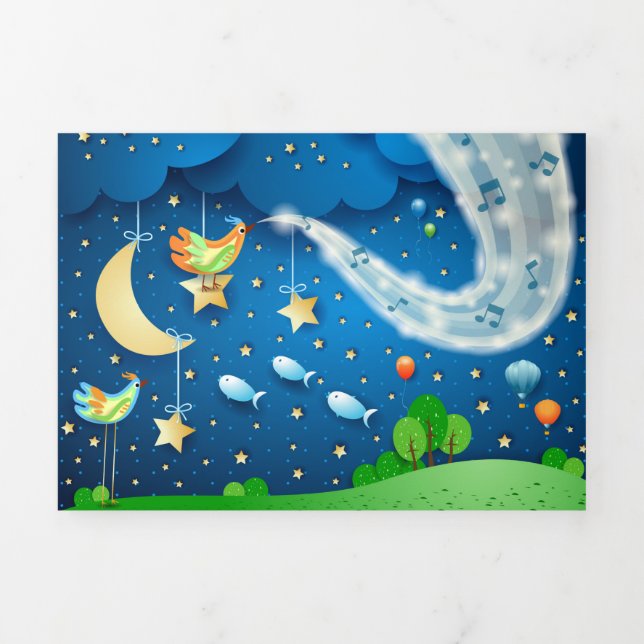 Carte Trois Volets Nuit avec musique et oiseaux (Page de couverture)