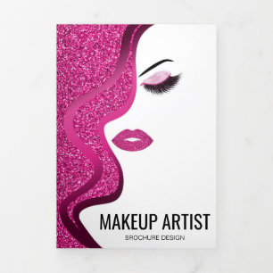 Carte Trois Volets Parties scintillant de maquillage rose   Salon Las