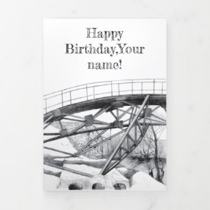 Carte Trois Volets Pencilart de passerelle antique Monochrome
