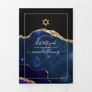 Carte Trois Volets Photo de Bat Mitzvah Galaxy Agate