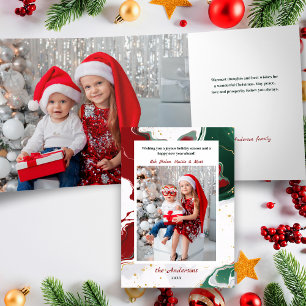 Carte Trois Volets Photo de Noël abstrait moderne vert/rouge