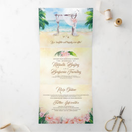 Carte Trois Volets Plage tropicale Arbor Romantique Mariage