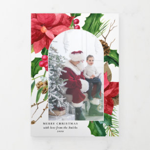 Carte Trois Volets Poinsettia et Holly Arché Photo-White BG