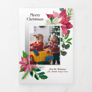 Carte Trois Volets Poinsettia moderne, photo Holly & Pine