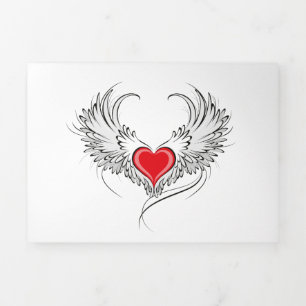 Carte Trois Volets Red Angel Coeur avec ailes