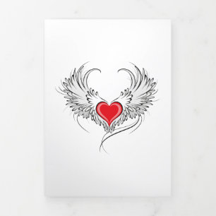Carte Trois Volets Red Angel Coeur avec ailes