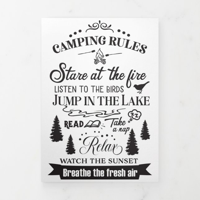 Carte Trois Volets Règles de camping pour campeur heureux (Page de couverture)