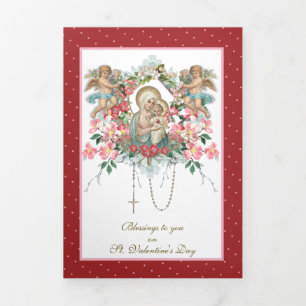 Carte Trois Volets Religieuse Vierge Marie Anges Prière Valentine