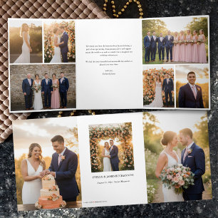 Carte Trois Volets Remerciement élégant avec 9 photos de mariage