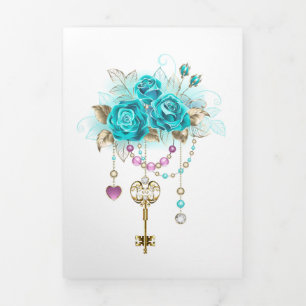 Carte Trois Volets Roses turquoise avec touches