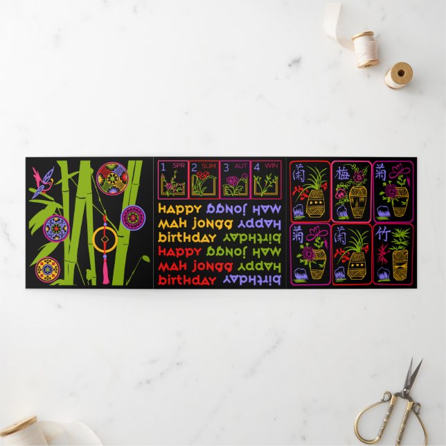 Carte Trois Volets Saisons Mah Jongg Anniversaire (Extérieur)