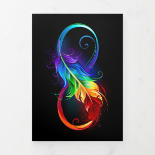 Carte Trois Volets Symbole d'infini avec plume arc-en-ciel