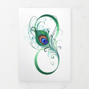 Carte Trois Volets Symbole d'infini avec plume de paon