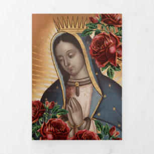 Carte Trois Volets Tri-pli Religieux Vierge Marie Funérailles catholi
