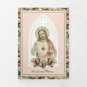 Carte Trois Volets Tri-pli Sacré Coeur Jésus Funérailles catholiques