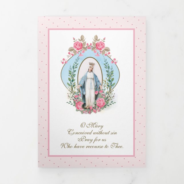 Carte Trois Volets Vierge religieuse Marie Prière catholique Floral (Page de couverture)