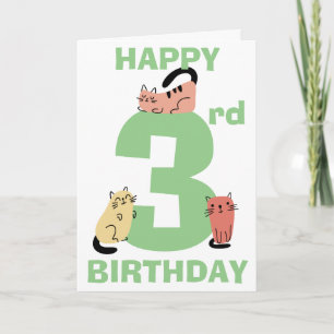 Carte Troisième anniversaire 3 ans Doodle Chats Message