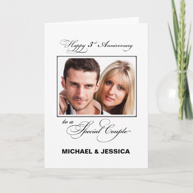 Carte Troisième anniversaire du Mariage Nom et photo per (Devant)