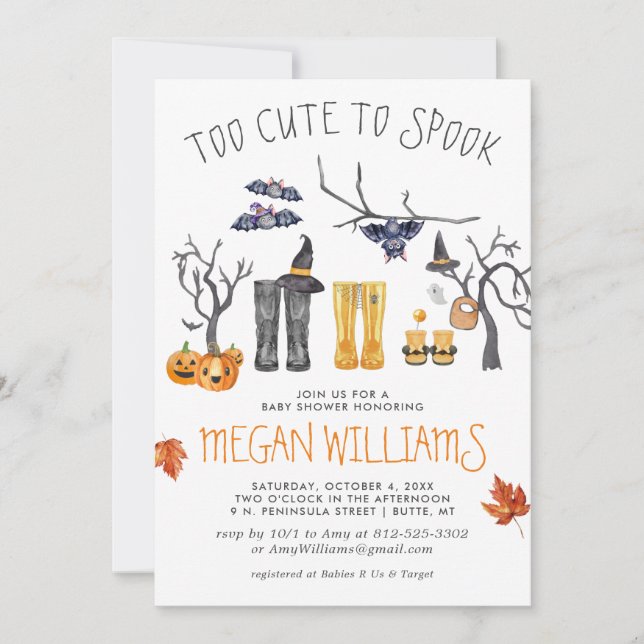 Carte Trop mignon pour parler | Baby shower Halloween (Devant)