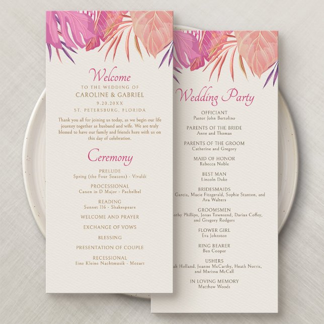 Carte Tropical Beach Pink Wedding Program (Créateur téléchargé)