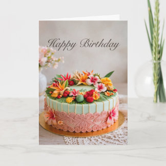 Carte Tropical Birthday Cake card
