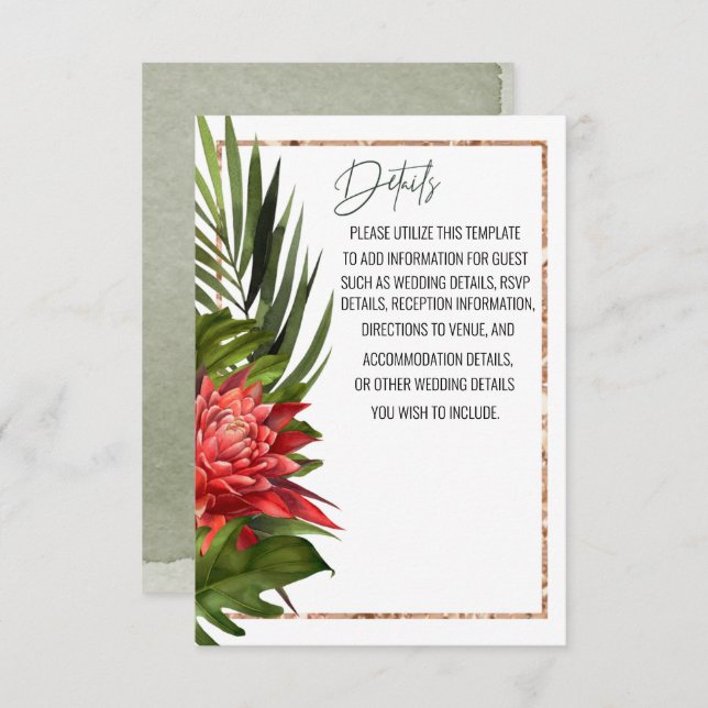 Carte Tropical Breeze Lush Botanical Mariage Détails (Devant / Derrière)