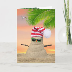 Carte Tropical Christmas Sand Snowman