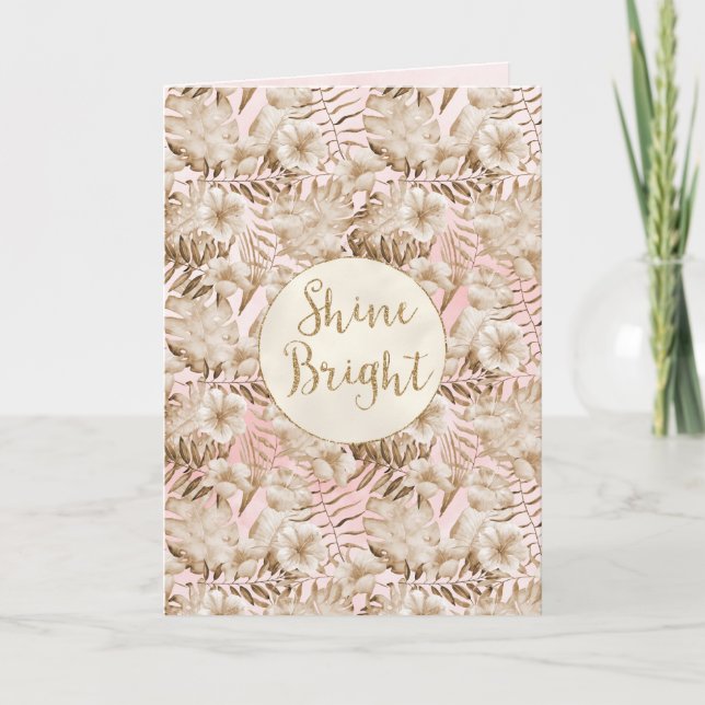 Carte Tropical Feuille Cream Blush Gold Parties scintill (Devant)